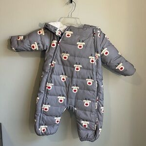 Gray Reindeer Baby Snowsuit